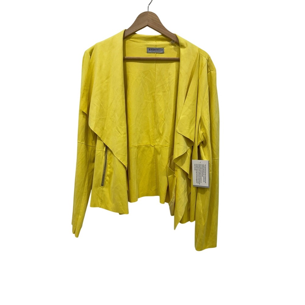 Bagatelle Collection Yellow Faux Suede Waterfall Open Front Jacket Size XL